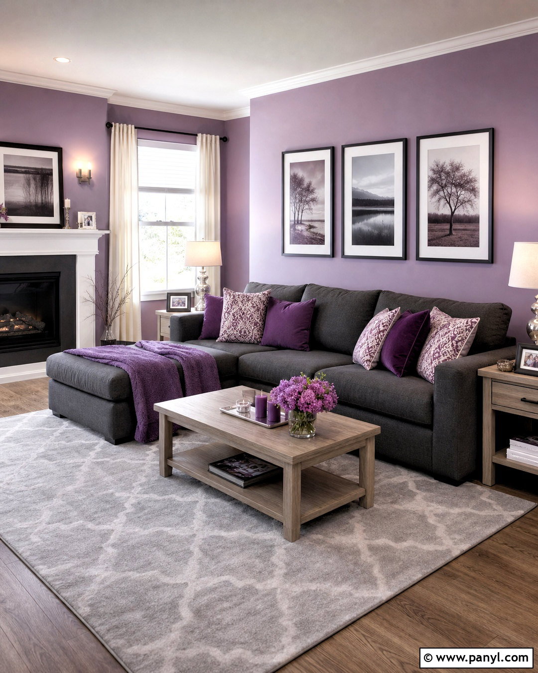 Lavender Walls And Charcoal Grey Sofa - 20 purple and grey living room ideas
