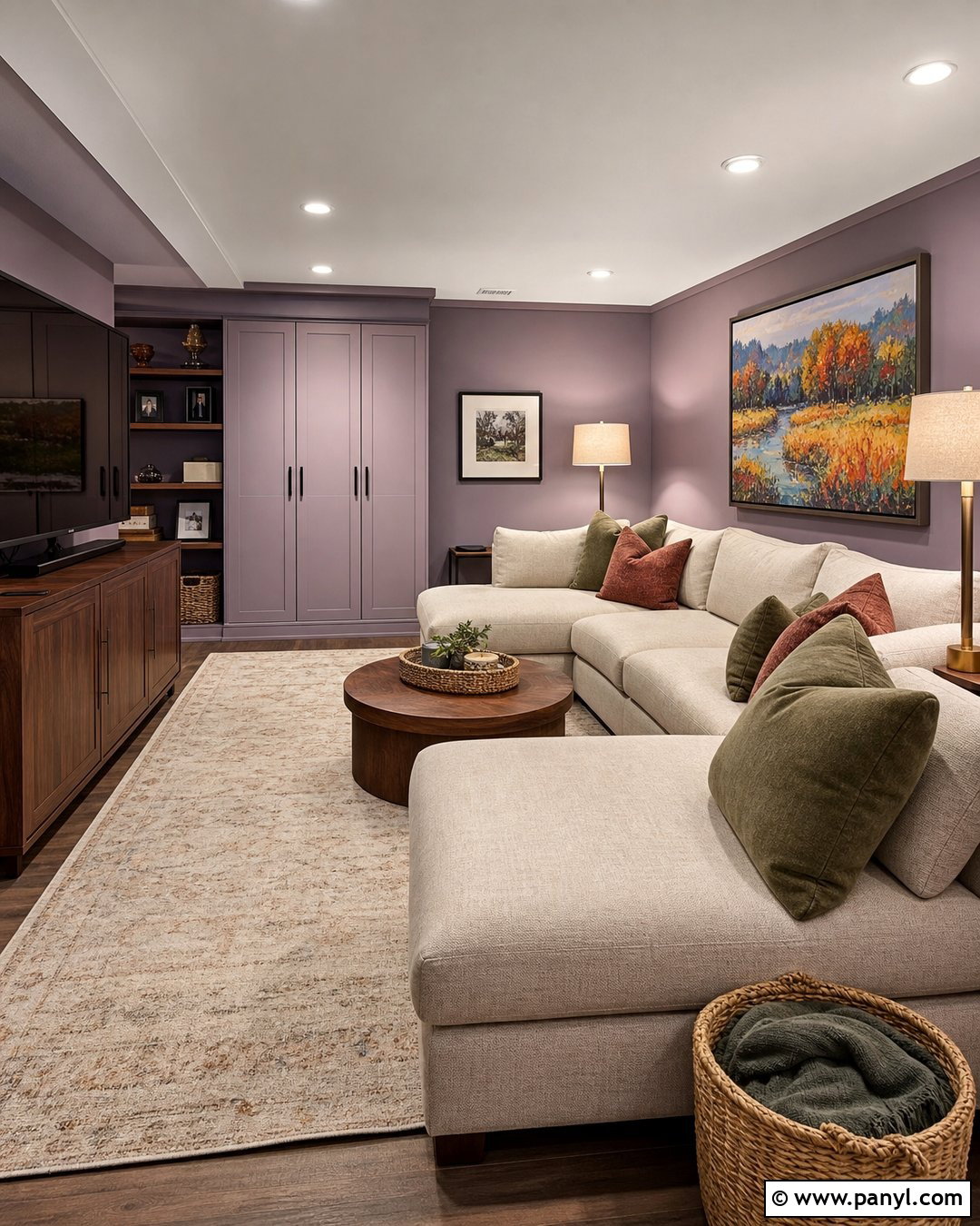 Lavender Walls In A Basement Family Room - 35 Lavender Walls