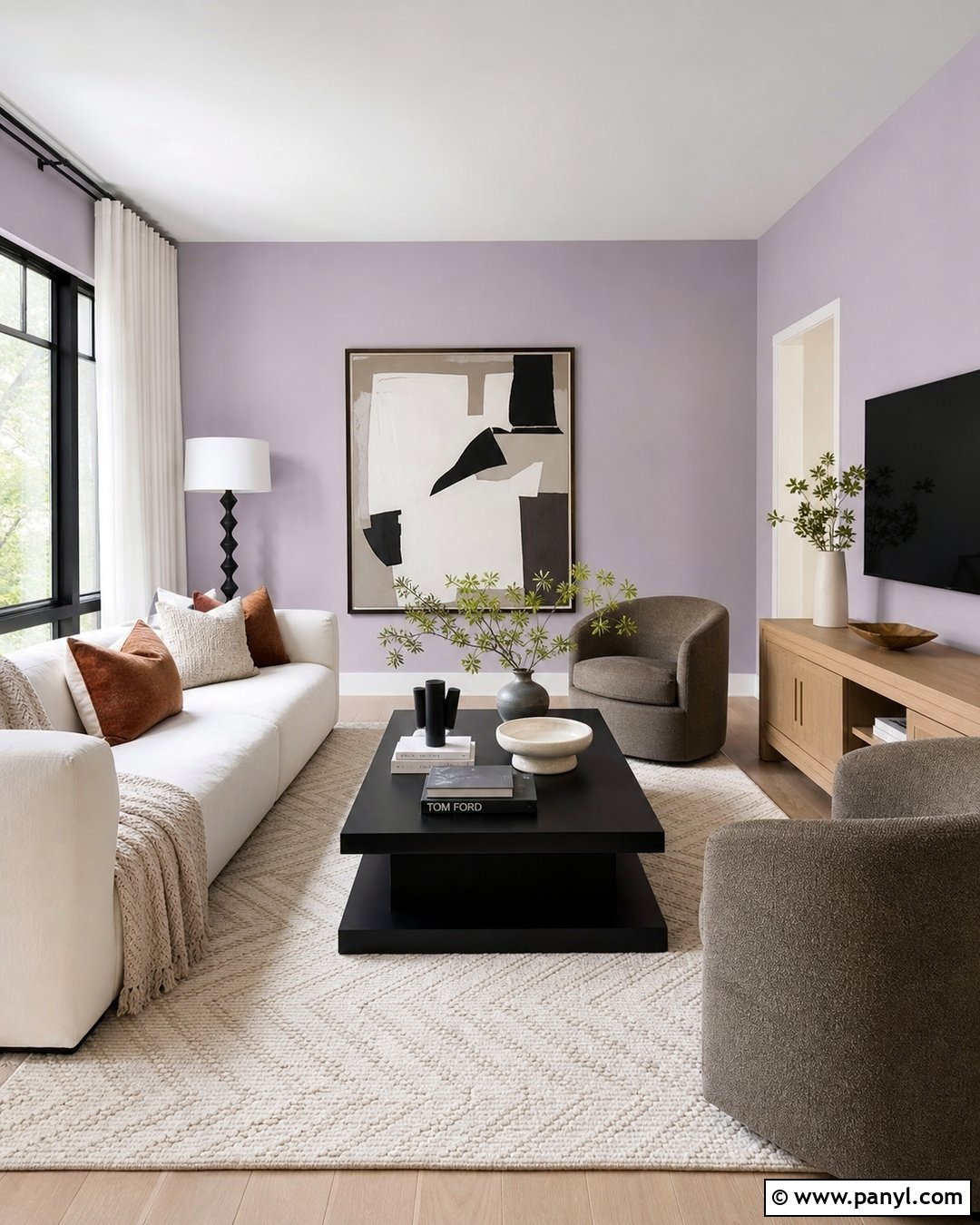 Lavender Walls In A Modern Living Room - 35 Lavender Walls