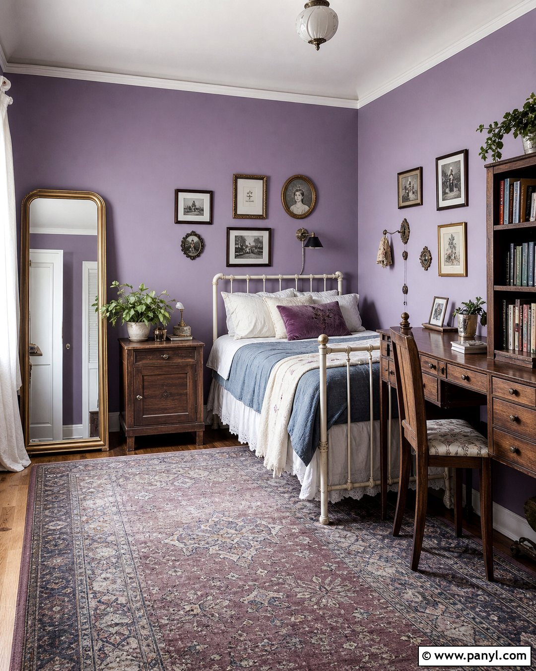 Lavender Walls In A Vintage Teen Bedroom - 35 Lavender Walls