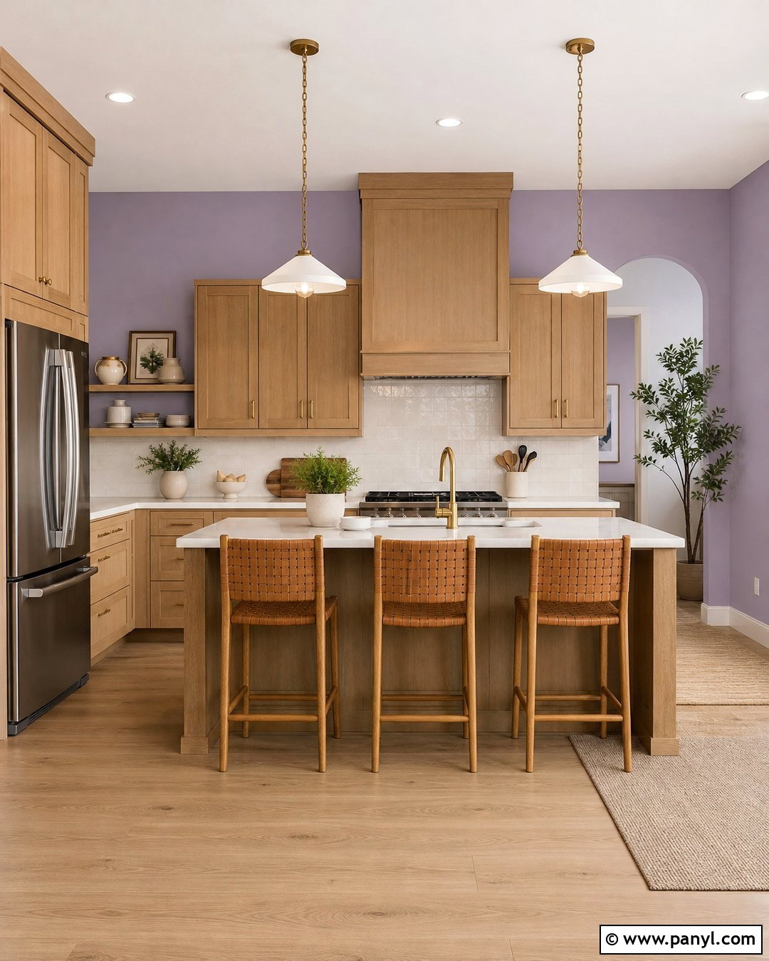 Lavender Walls With Natural Oak - 35 Lavender Walls