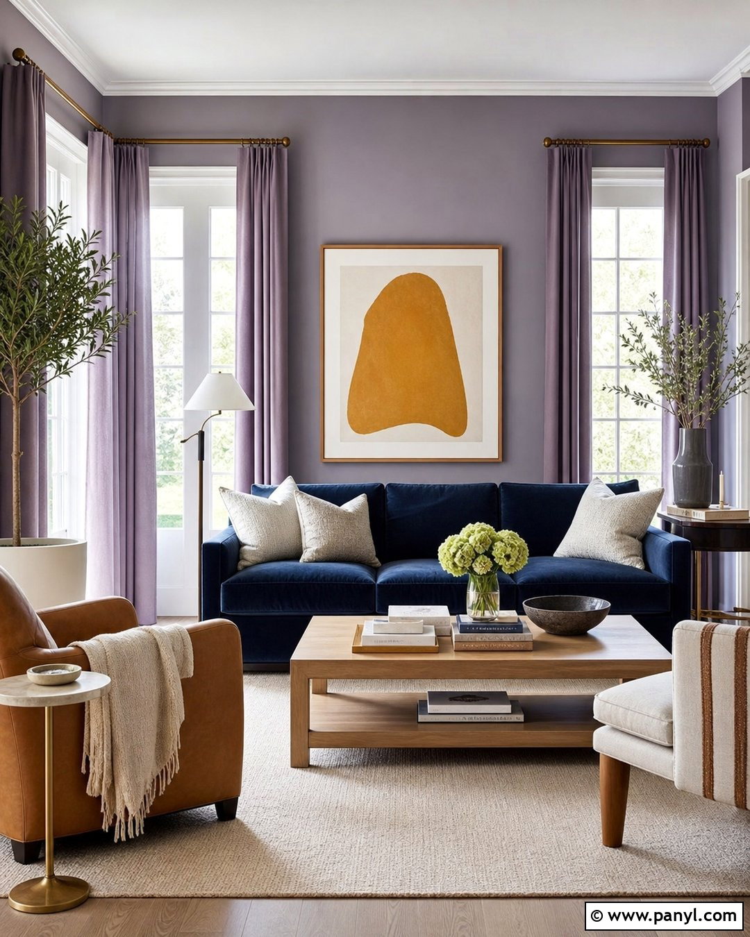 Lavender Walls With a Blue Couch - 20 Blue Couch Wall Color Ideas