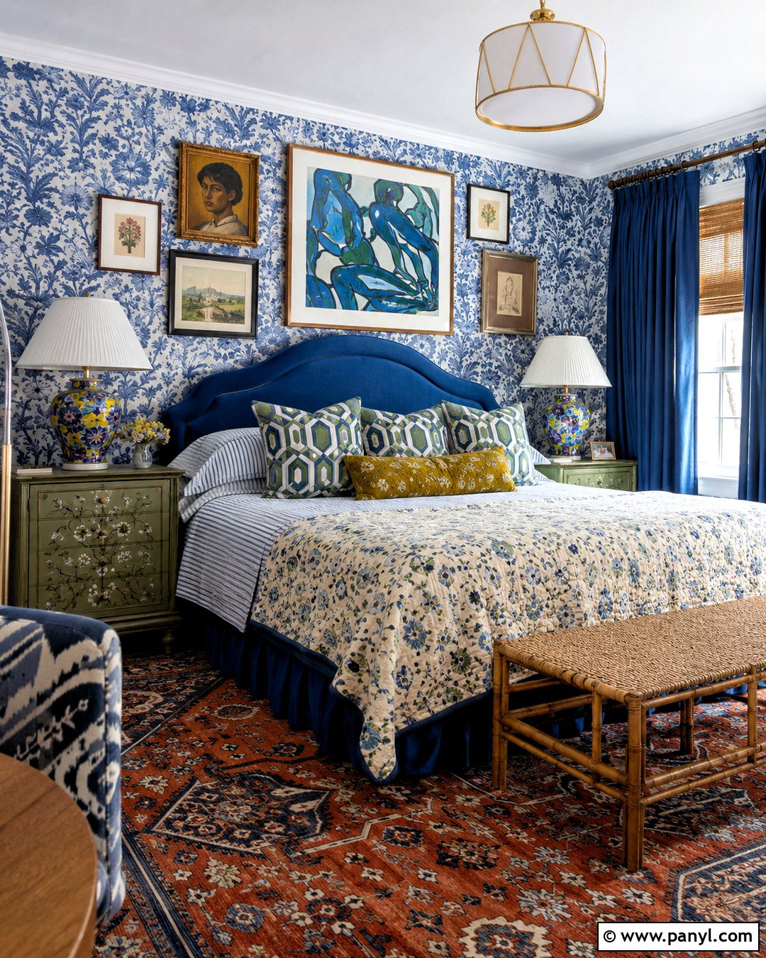 Layered Blue Maximalist Bedroom - 20 blue colour bedroom ideas