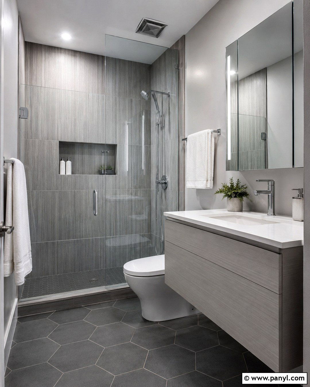 Layered Gray Bathroom - 20 Small Bathroom With Gray Walls
