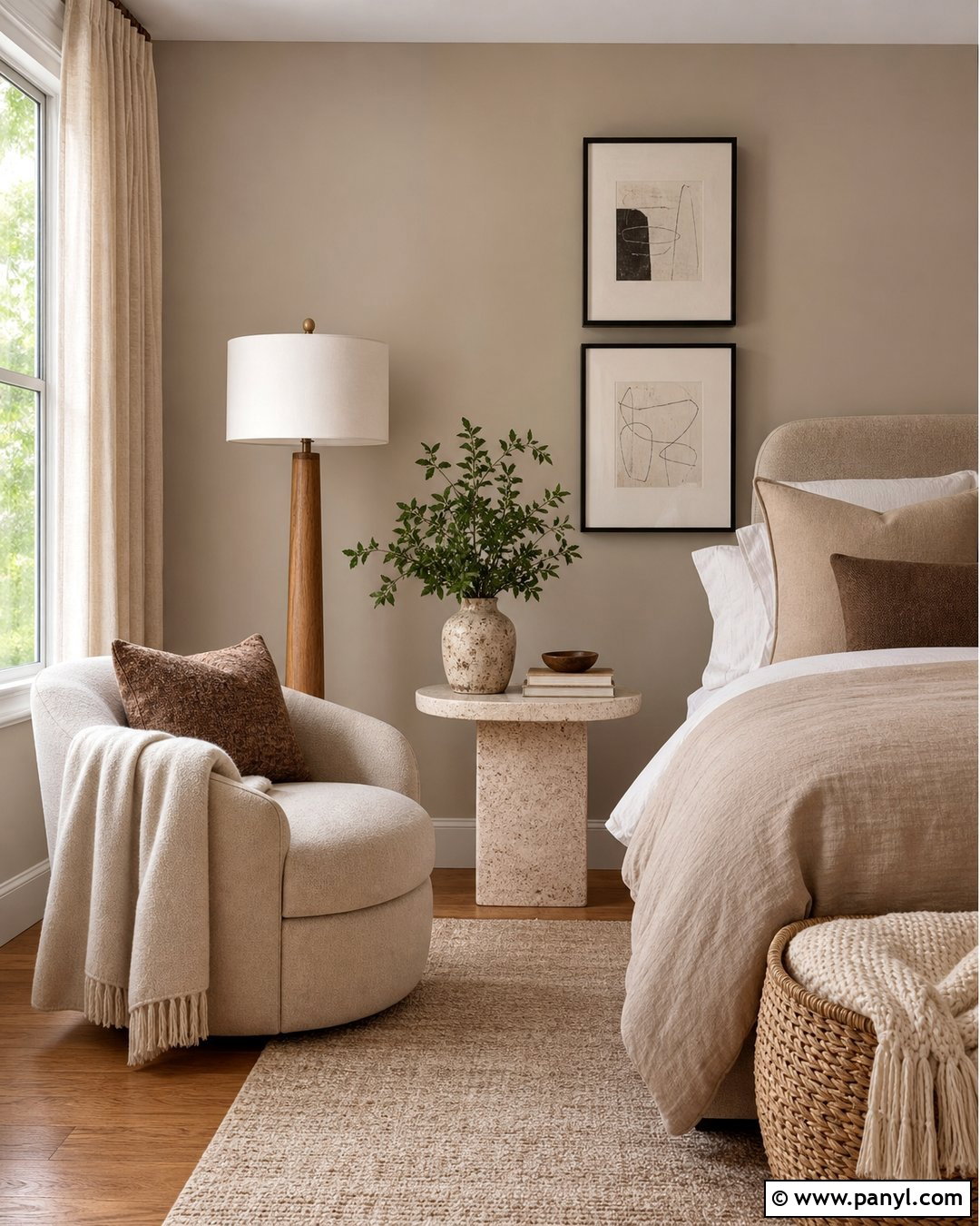 Layered Neutral Bedroom Corner - 20 Neutral Color Wall Corner Ideas