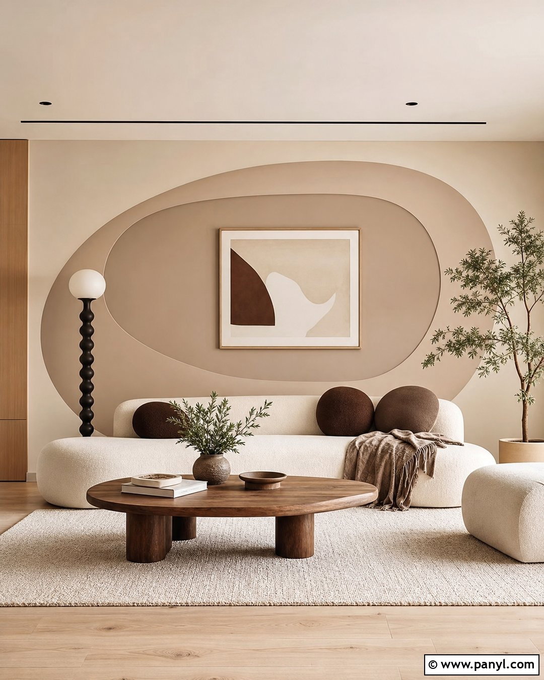Layered Neutral Oval Accent Wall - 20 Painted Oval Accent Wall Ideas