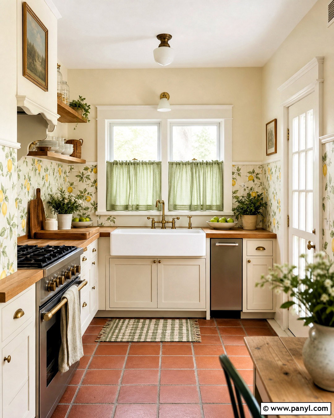 Lemon Wallpaper In A Cottage Kitchen - 20 wallpaper on bottom half of wall ideas