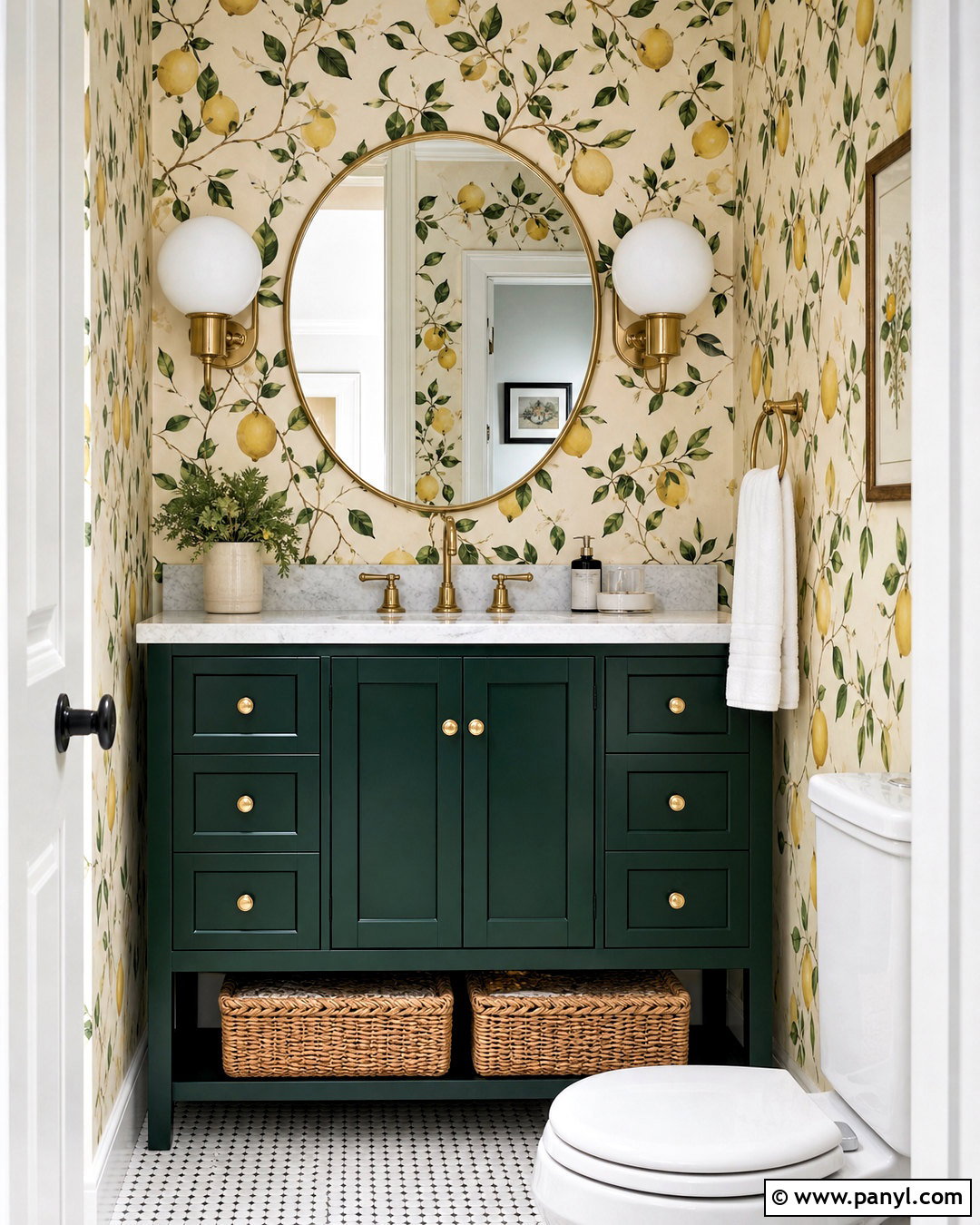 Lemon Wallpaper Powder Room - 20 yellow powder room ideas