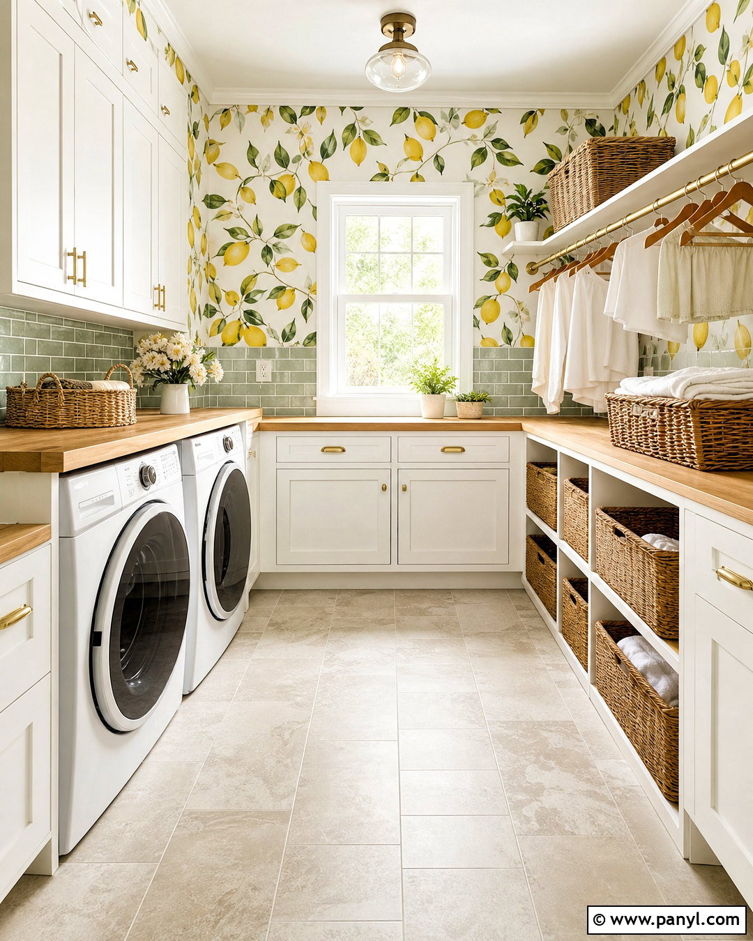 Lemon Wallpaper With White Cabinets - 20 wallpaper combo ideas