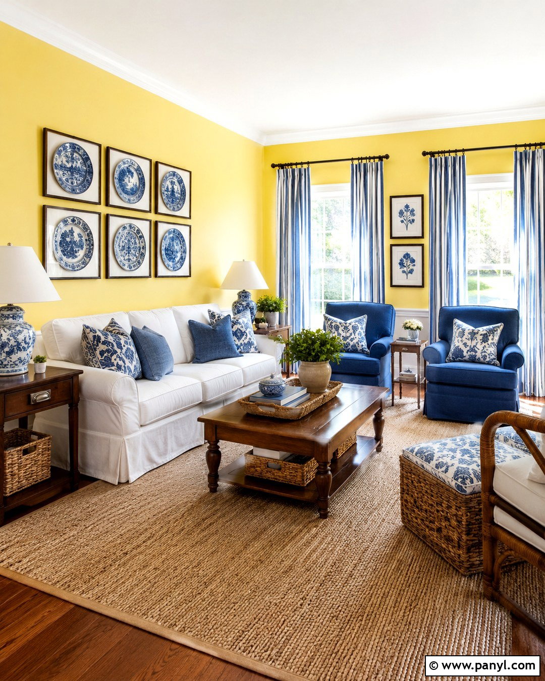 Lemon Walls With Blue And White Decor - 20 Lemon Walls