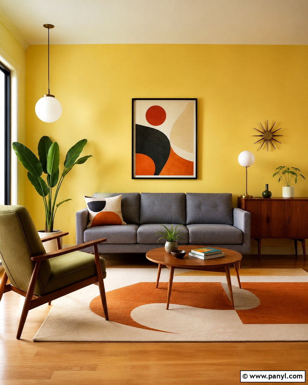 Lemon Walls With Midcentury Furniture - 20 Lemon Walls