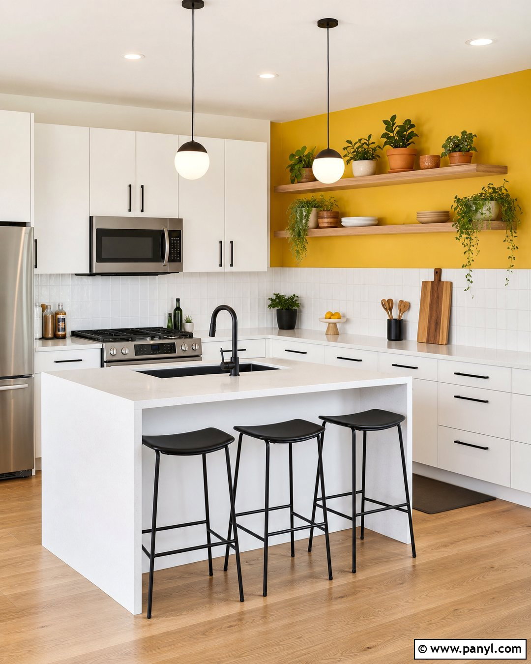 Lemon Yellow Accent Wall Kitchen - 20 Contemporary Yellow Accent Wall Ideas