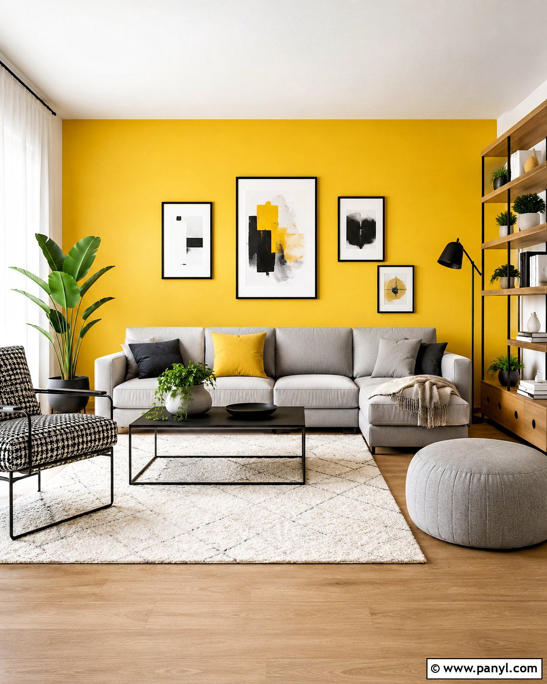 Lemon Yellow Accent Wall With Black Accents - 20 cozy living room with yellow accent wall ideas