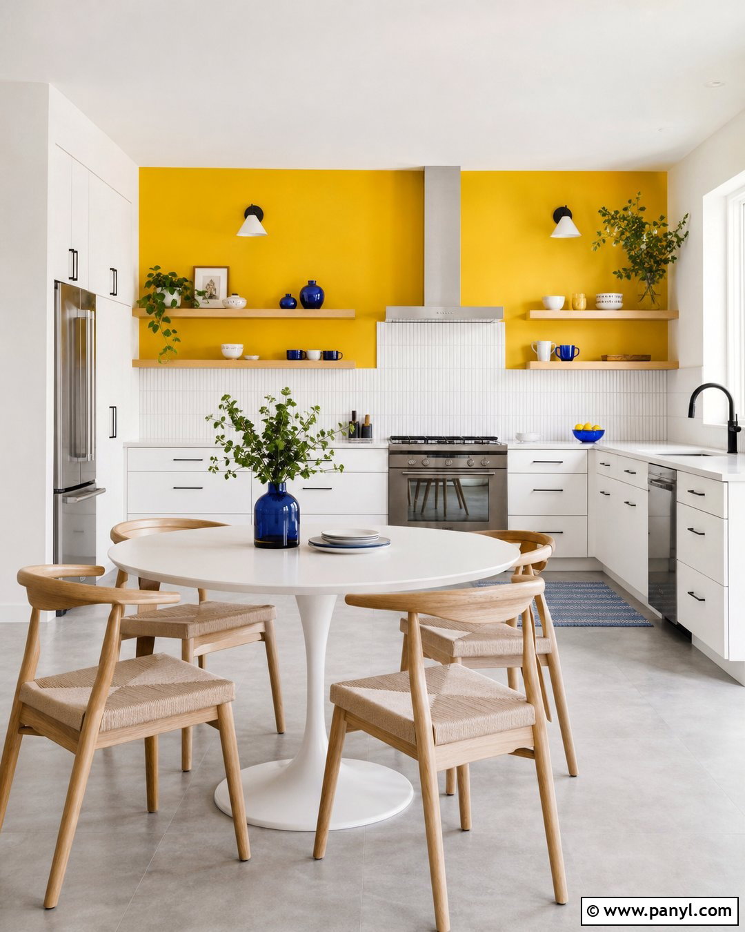 Lemon Yellow Accent Wall With White Cabinets - 20 Modern Kitchen With Yellow Accent Wall Ideas