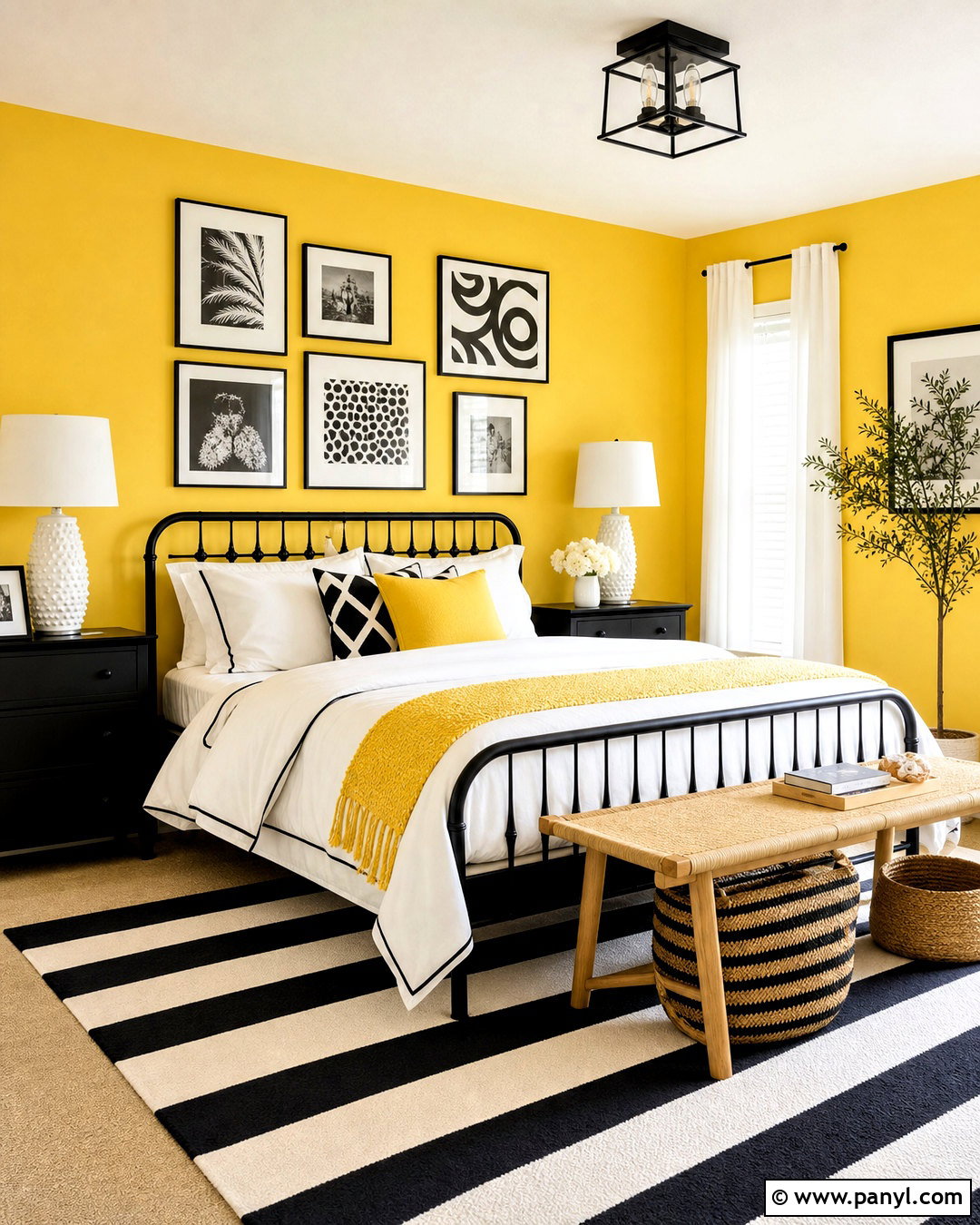 Lemon Yellow Bedroom With Black And White - 20 yellow walls bedroom ideas