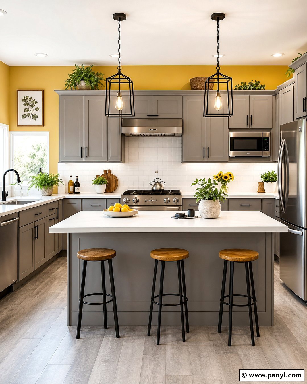 Lemon Yellow Kitchen Walls With Gray Cabinets - 30 Yellow Wall Kitchen Ideas