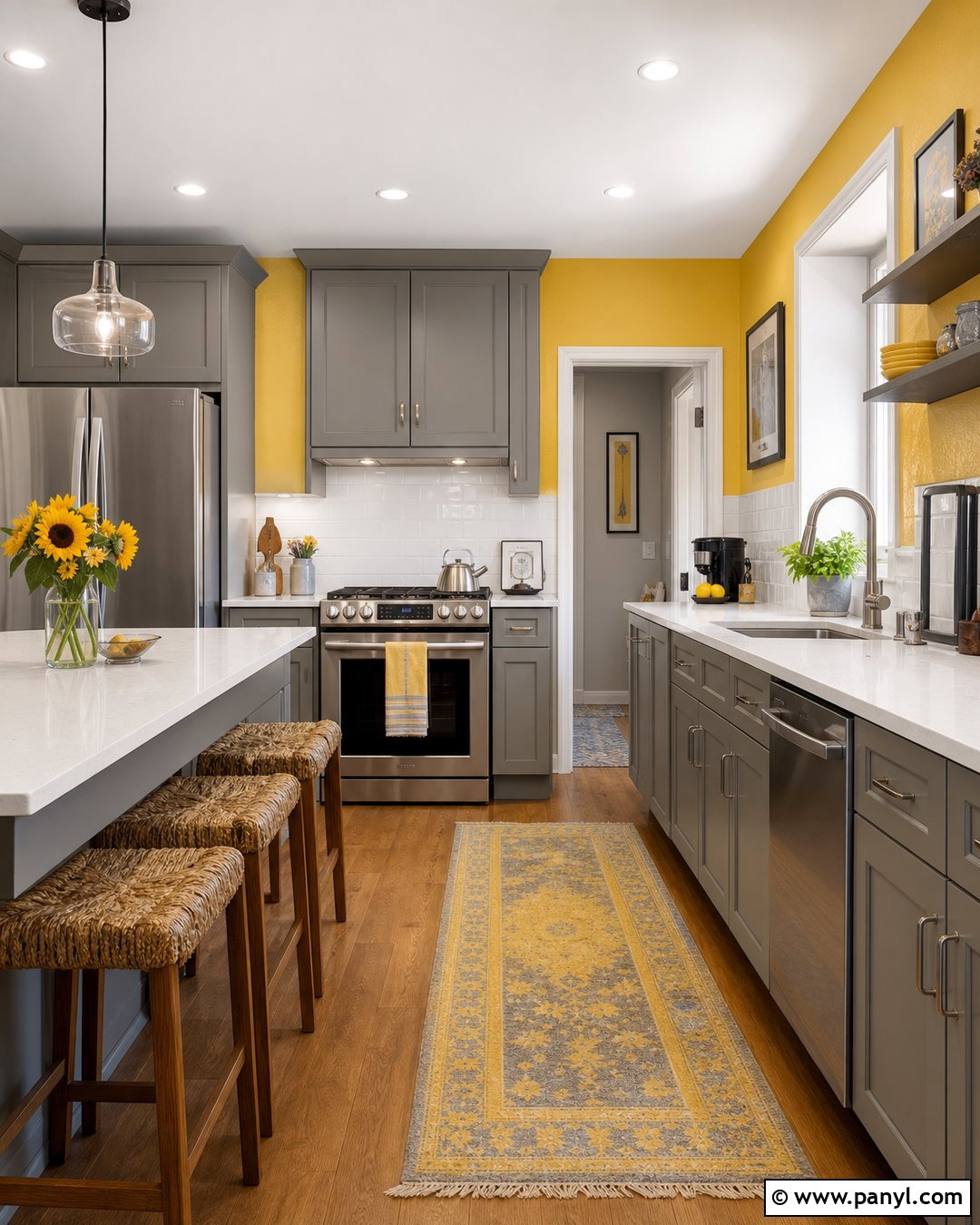 Lemon Yellow Kitchen Walls With Gray Cabinets - 30 Kitchen Yellow Walls