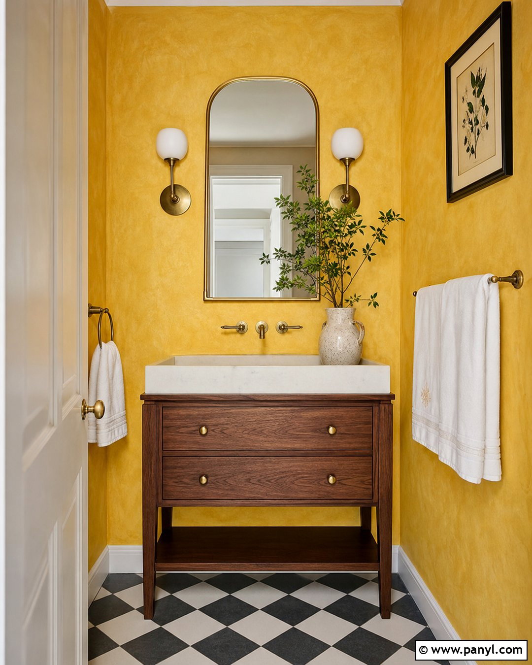 Lemon Yellow Limewash Powder Room - 25 Yellow Limewash Walls