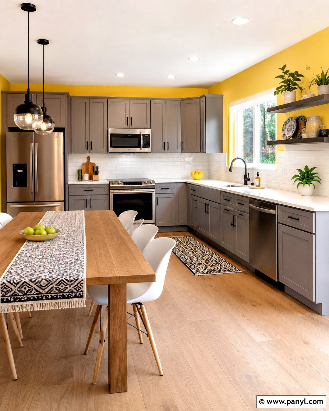 Lemon Yellow Wall Kitchen With Gray Cabinets - 20 Yellow Wall Kitchen Style Ideas