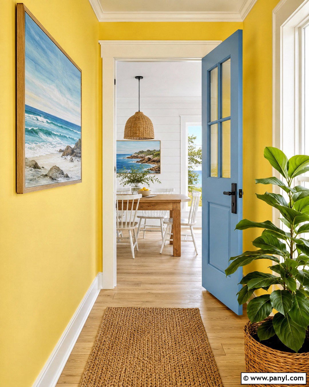 Lemon Yellow Wall With Blue Open Door - 20 Yellow Wall With Open Door Ideas