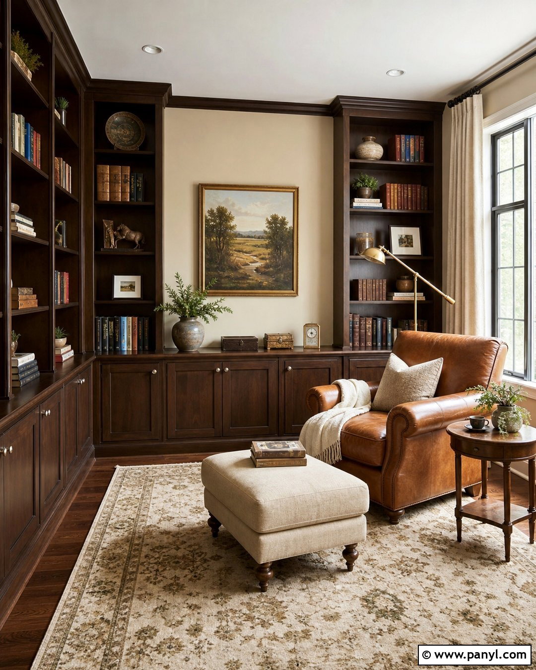 Library With Vanilla Latte Walls - 50 Vanilla Latte Color Wall Ideas