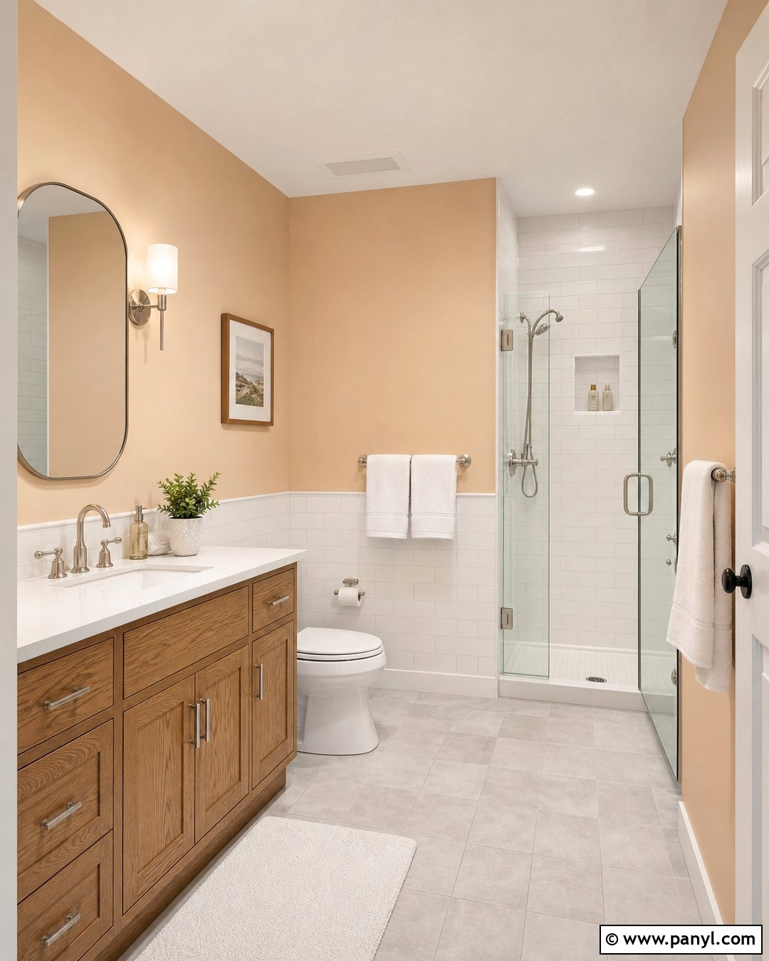 Light Apricot Bathroom With White Tile - 20 Light Apricot Wall Color Ideas