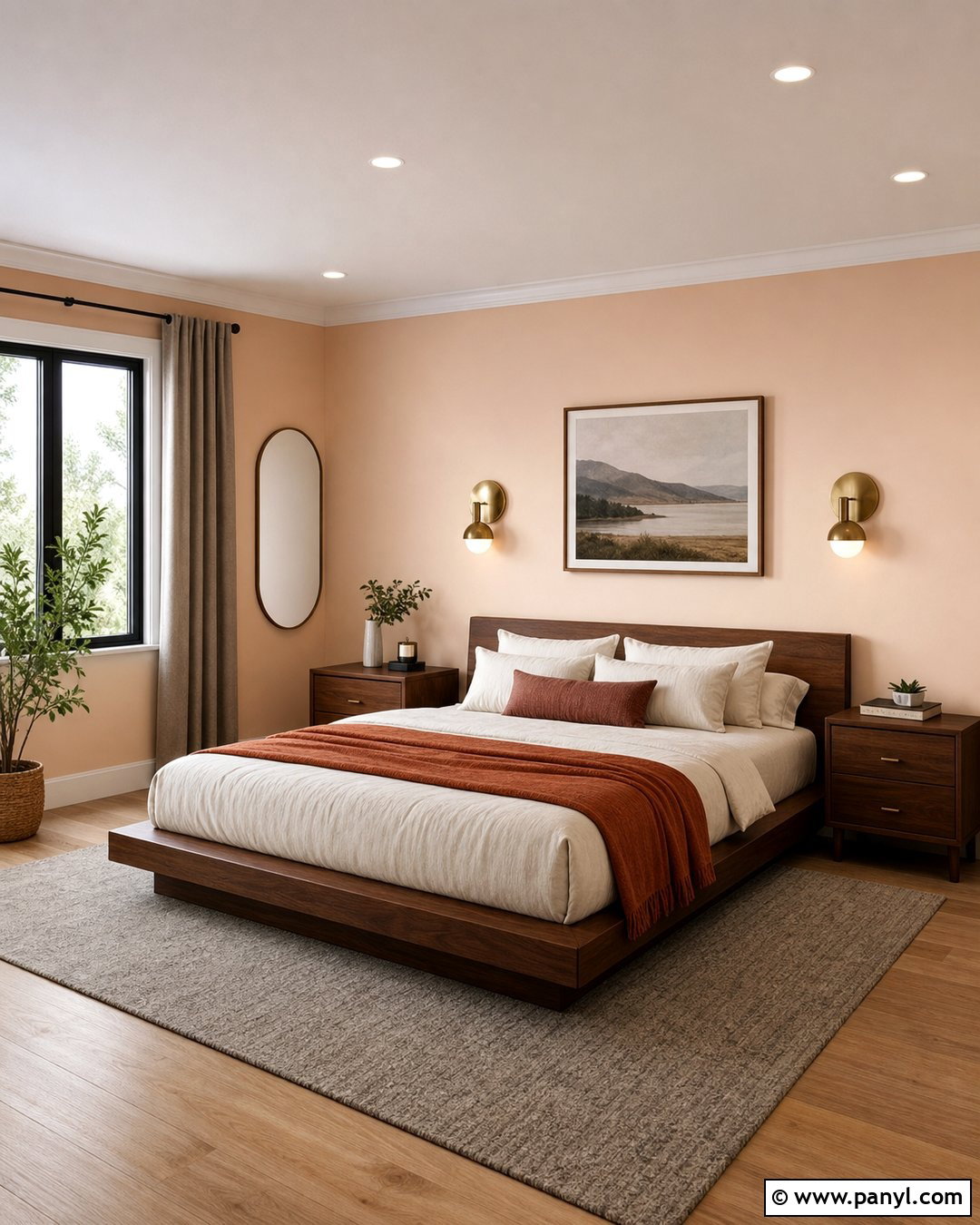 Light Apricot Bedroom With Walnut Furniture - 20 Light Apricot Wall Color Ideas