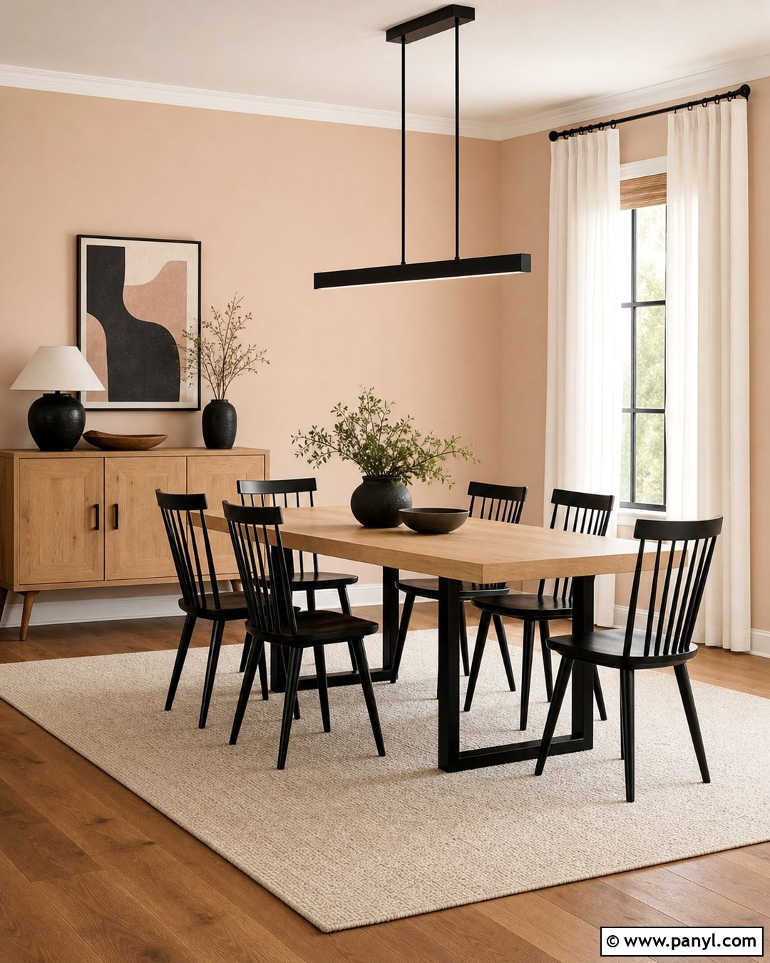 Light Apricot Dining Room With Black Accents - 20 Light Apricot Wall Color Ideas