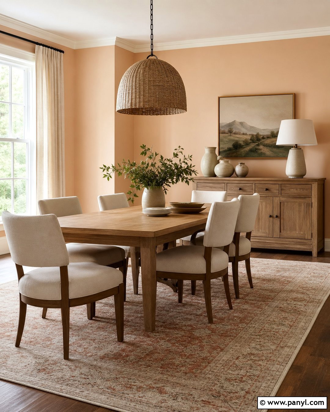 Light Apricot Dining Room With Oak Table - 20 Light Apricot Wall Color Ideas