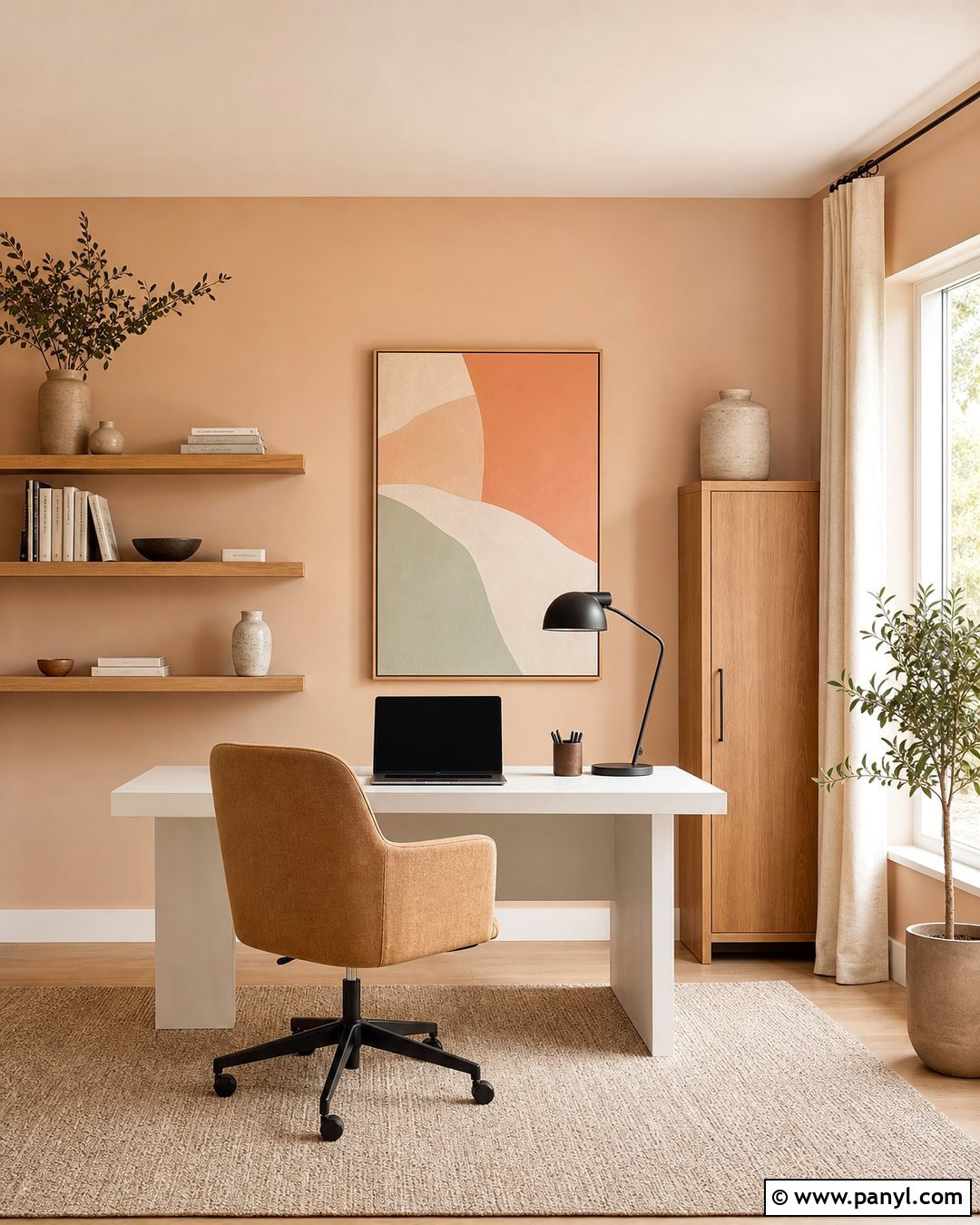 Light Apricot Home Office With White Desk - 20 Light Apricot Wall Color Ideas