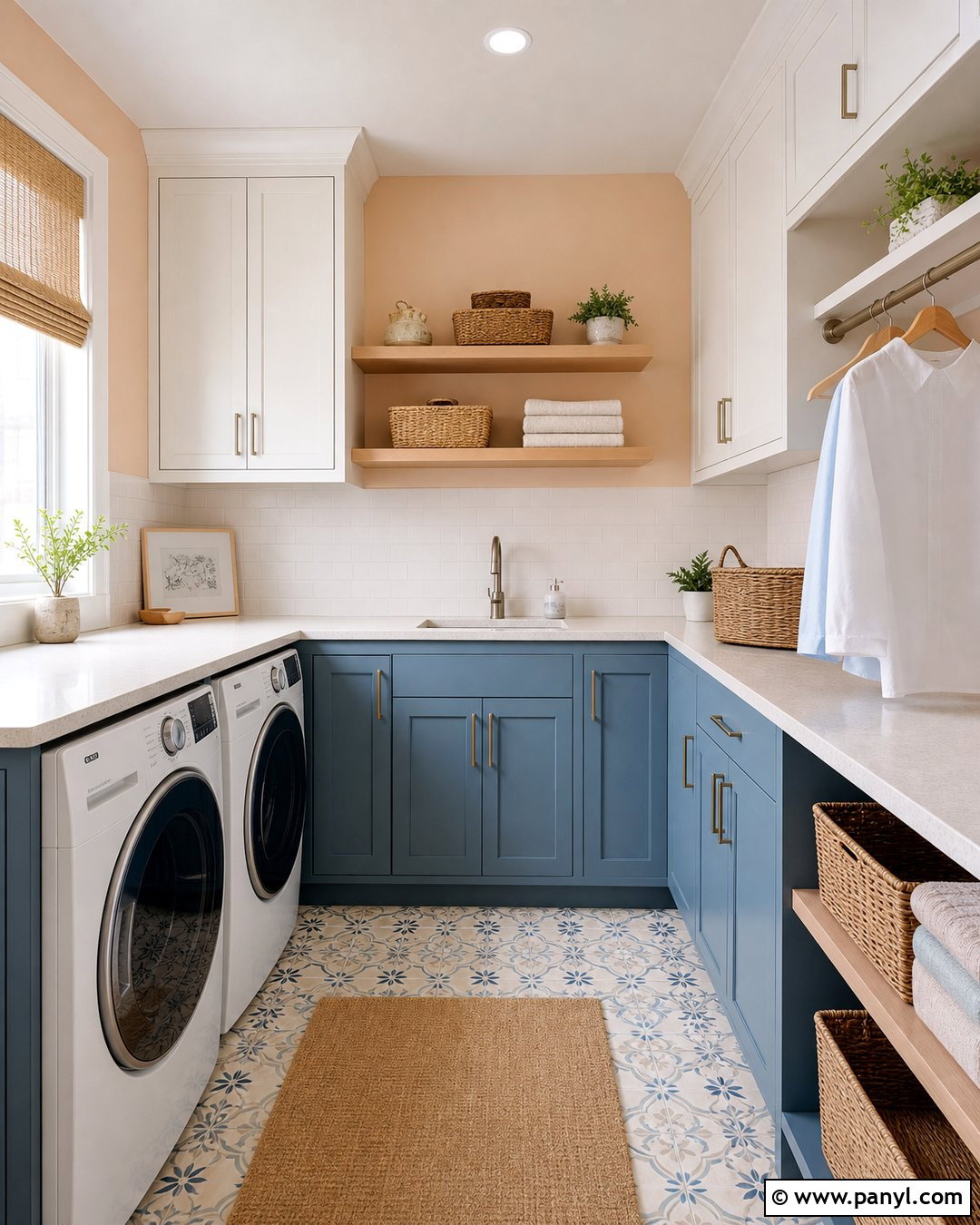 Light Apricot Laundry Room With Blue Cabinets - 20 Light Apricot Wall Color Ideas