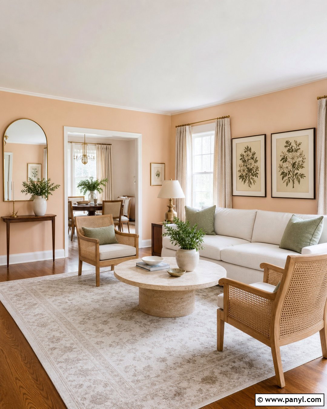 Light Apricot Living Room With Cream Sofa - 20 Light Apricot Wall Color Ideas