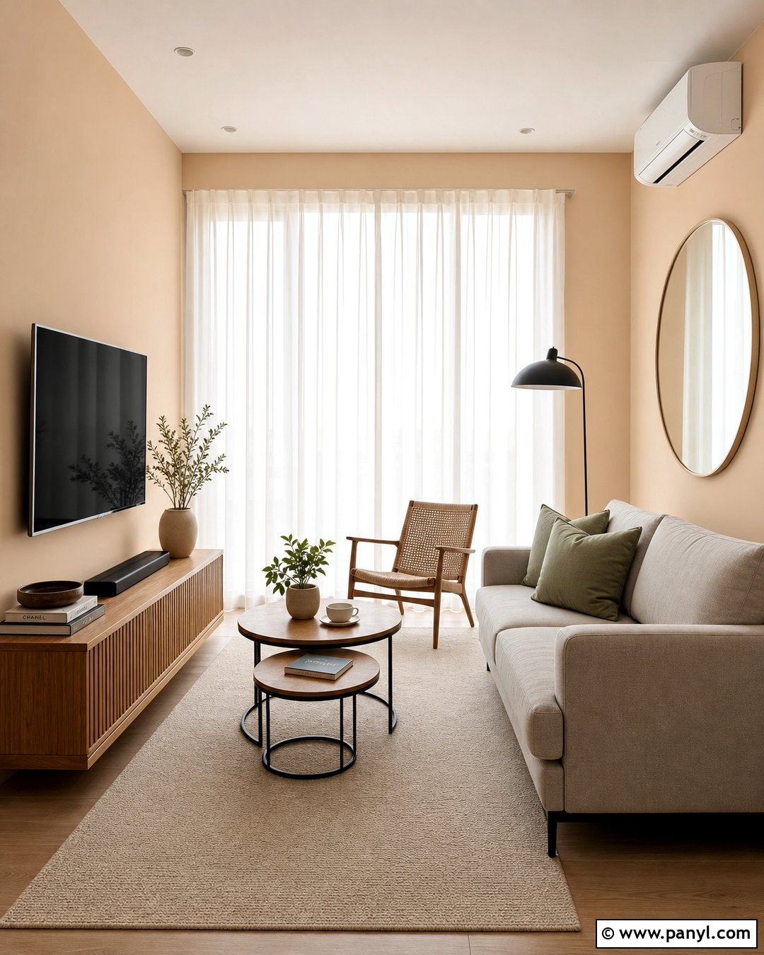 Light Apricot Small Living Room With Gray Sofa - 20 Light Apricot Wall Color Ideas
