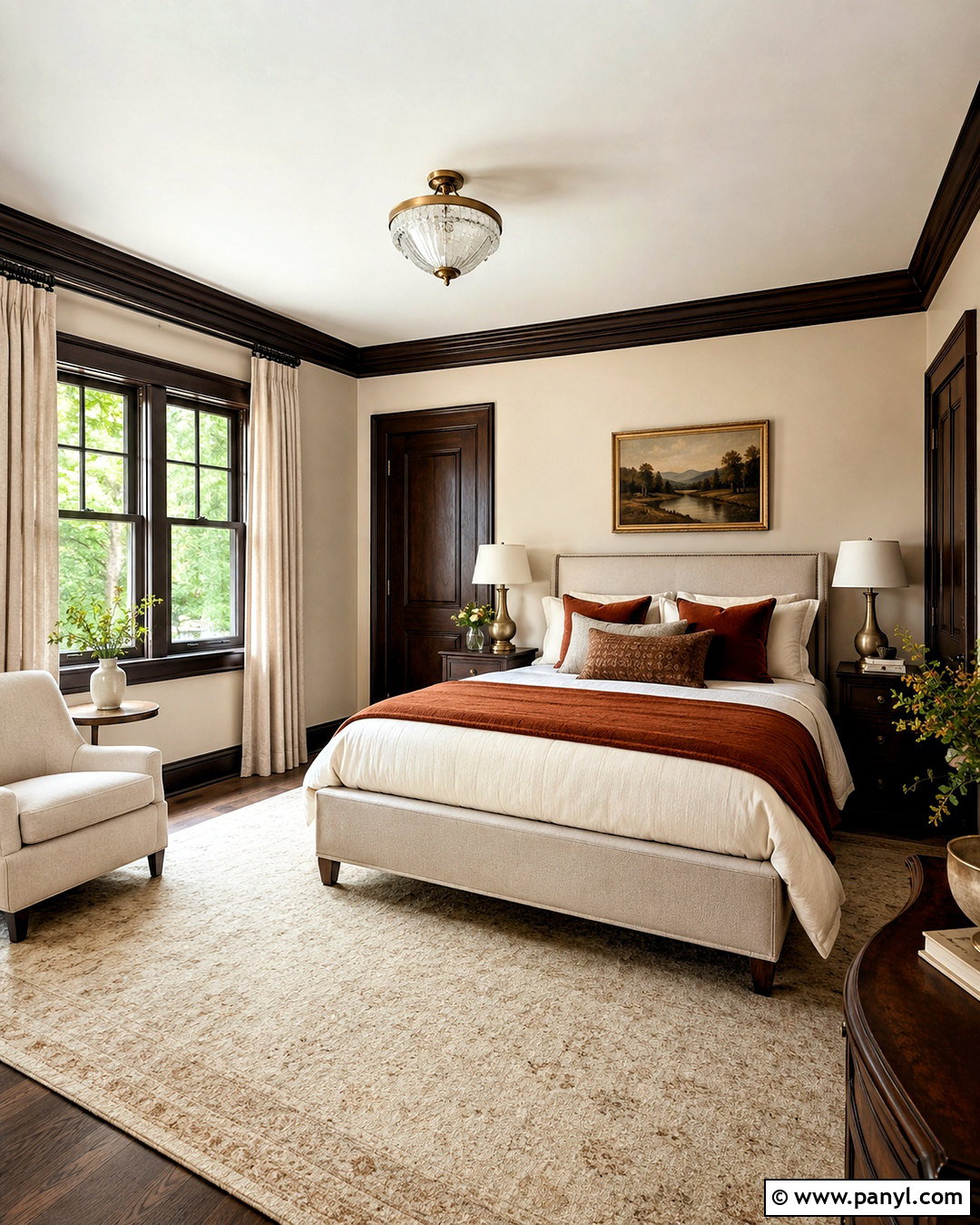 Light Beige Bedroom With Chocolate Trim - 40 light walls darker trim ideas