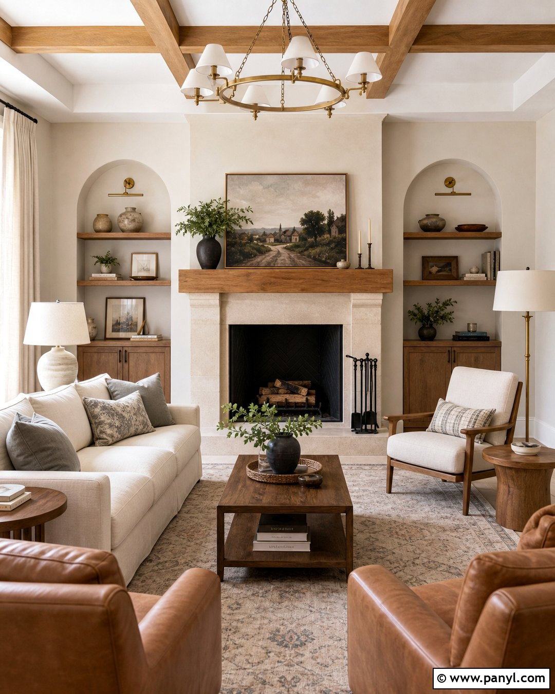Light Beige Walls With A Stone Fireplace - 35 light beige walls