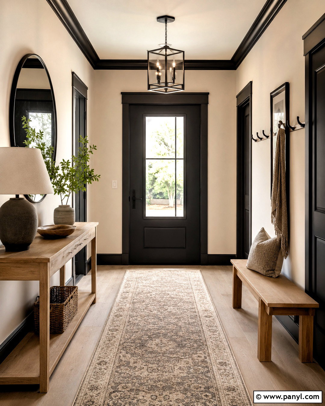 Light Beige Walls With Black Trim Entryway - 40 Light Walls With Dark Trim Ideas