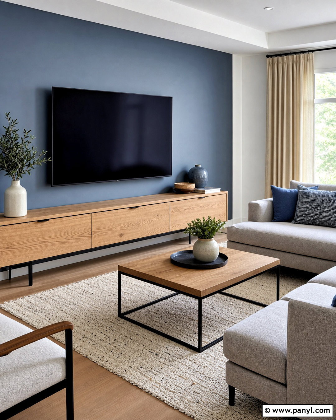 Light Blue Accent Wall Behind TV - 20 light blue accent wall living room ideas