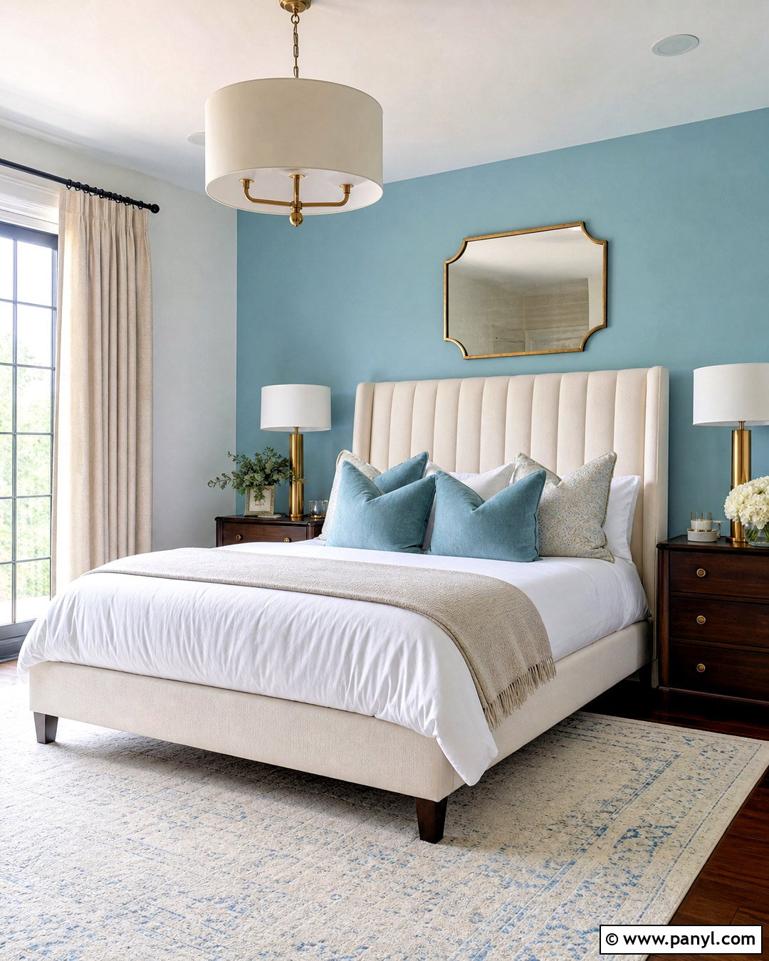 Light Blue Accent Wall With Brass Details - 20 light blue accent wall bedroom ideas