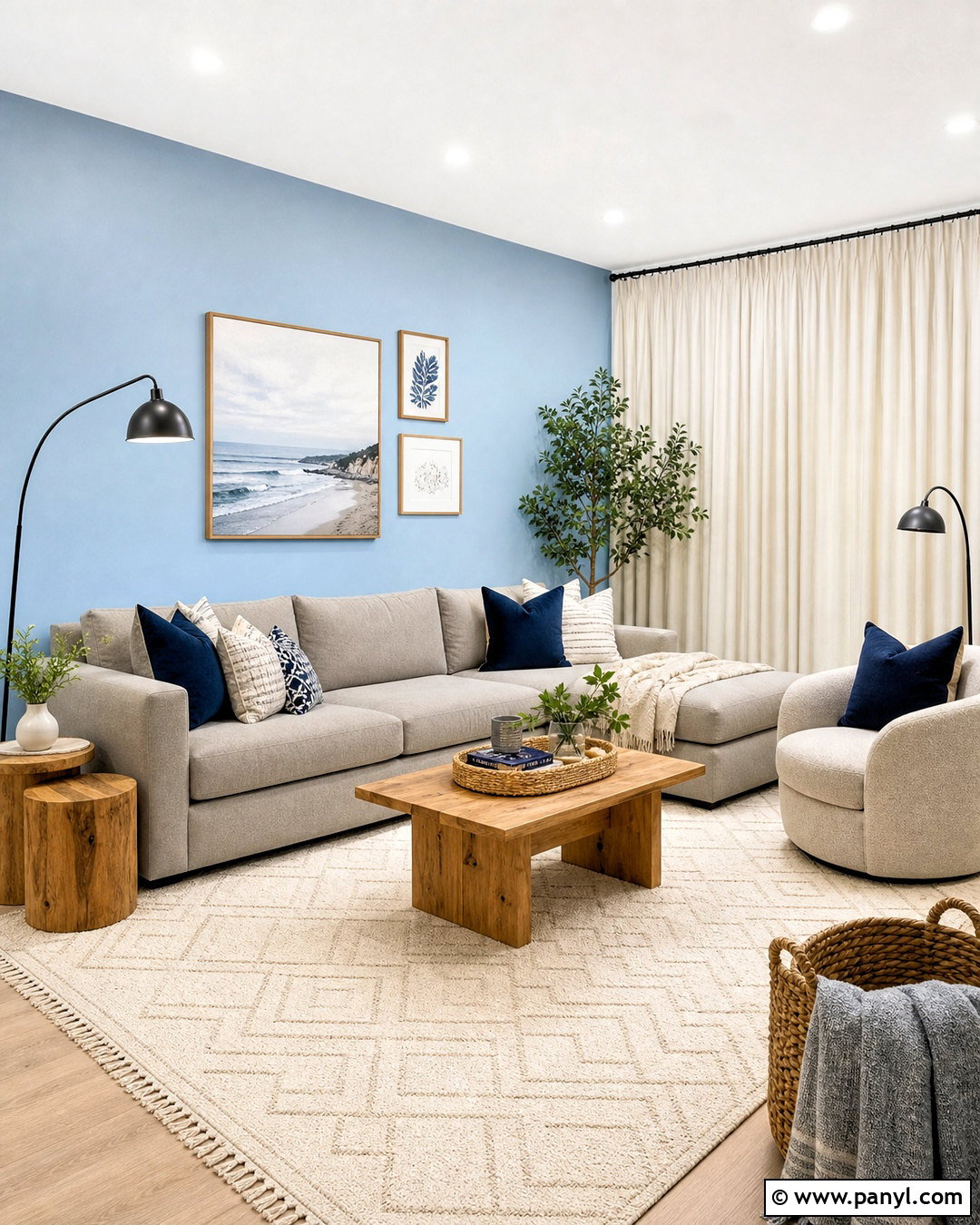 Light Blue Accent Wall With Gray Sofa - 20 light blue accent wall living room ideas