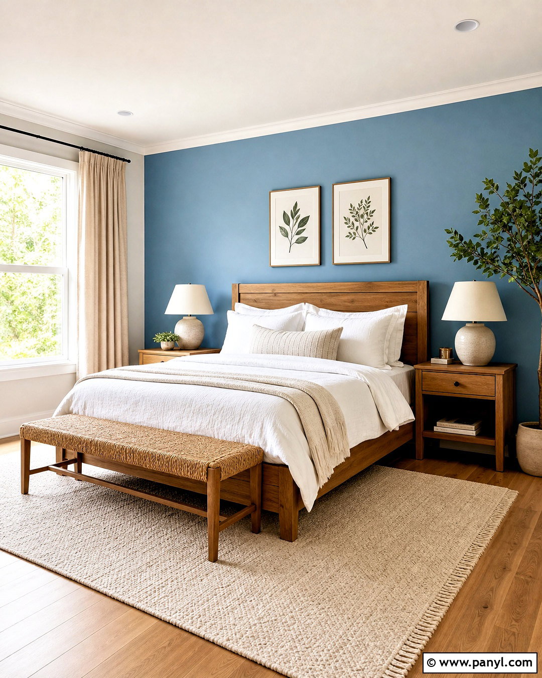 Light Blue Accent Wall With Natural Wood - 20 bedroom blue accent wall ideas