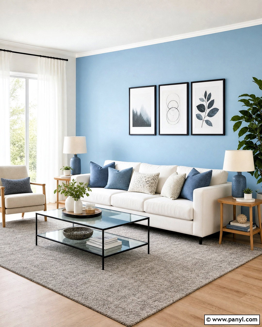 Light Blue Accent Wall With White Furniture - 20 blue accent wall living room ideas