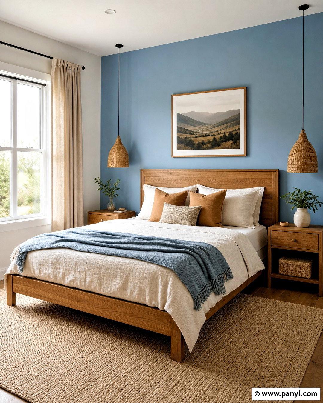 Light Blue Accent Wall With Wood Bed - 20 light blue accent wall bedroom ideas