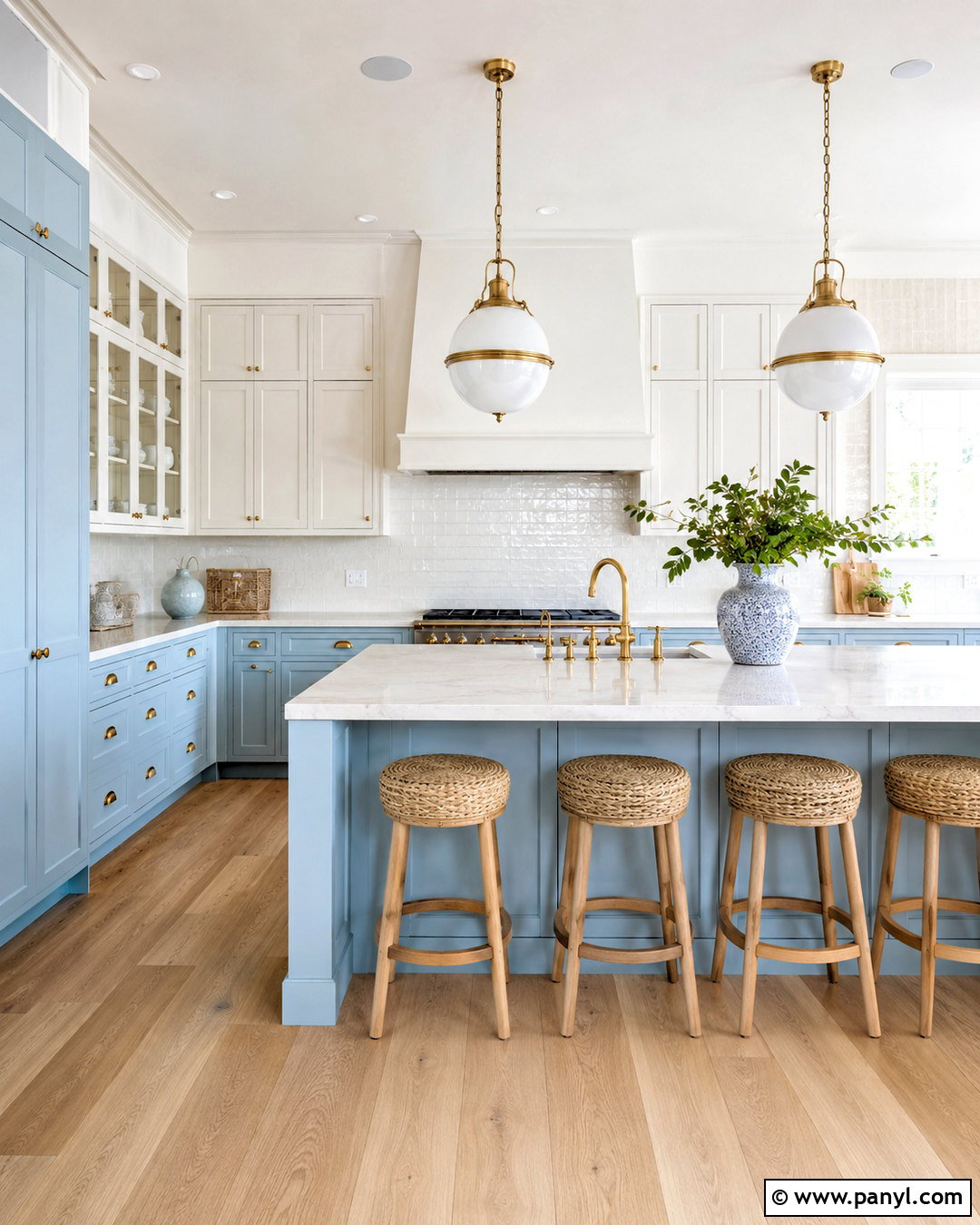 Light Blue And White Kitchen With Brass Hardware - 20 light blue and white kitchen ideas