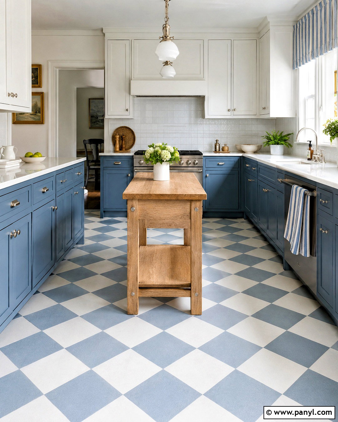 Light Blue And White Kitchen With Checkerboard Floor - 20 light blue and white kitchen ideas