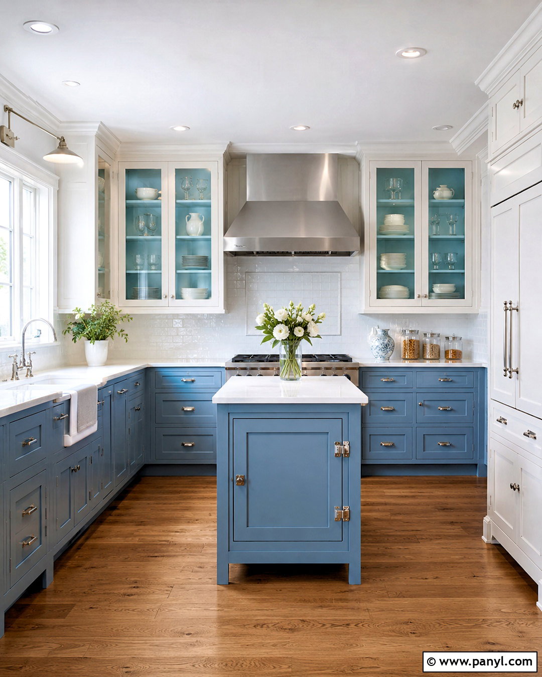 Light Blue And White Kitchen With Glass Cabinets - 20 light blue and white kitchen ideas