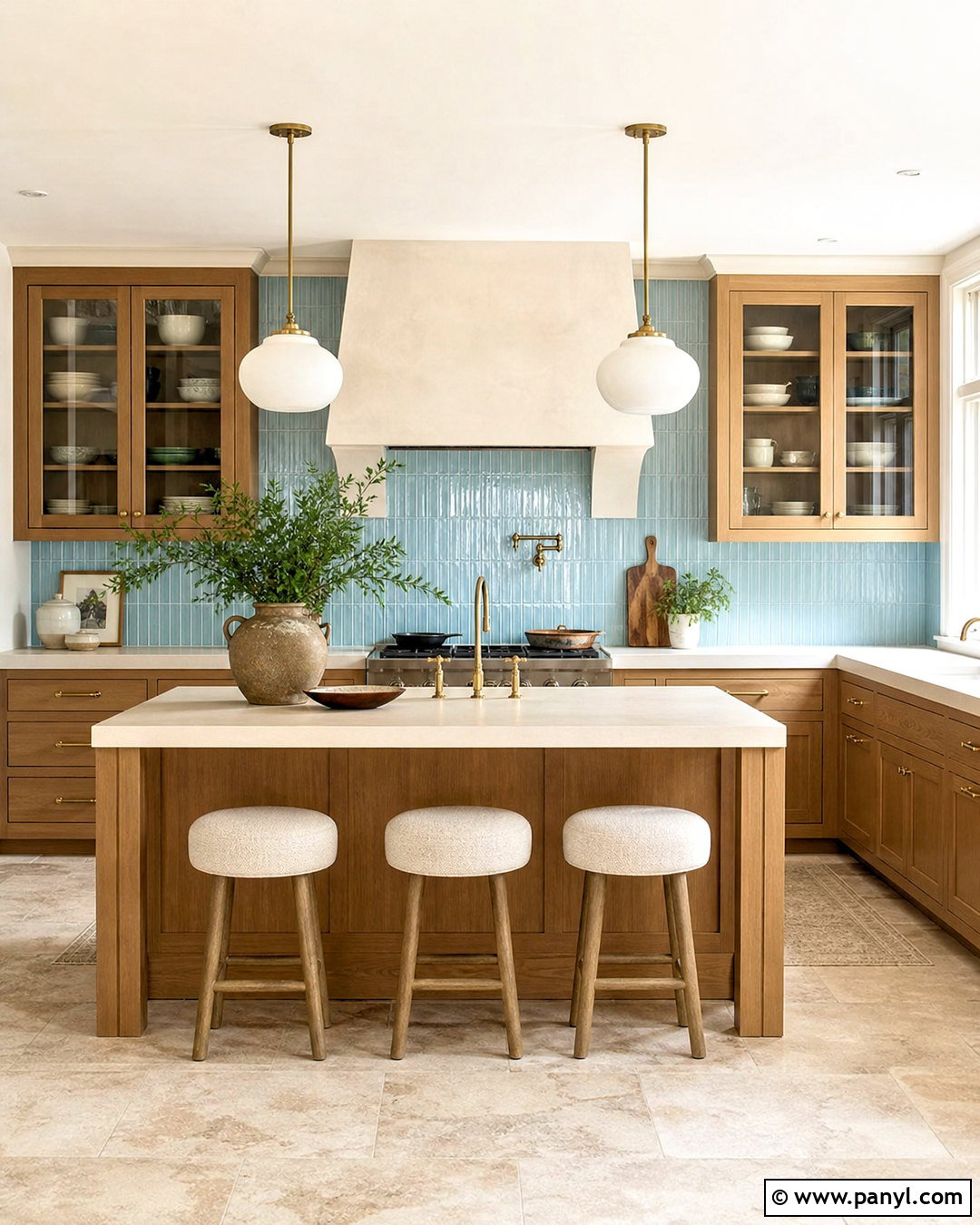 Light Blue Backsplash With Wood Cabinets - 20 light blue kitchen ideas