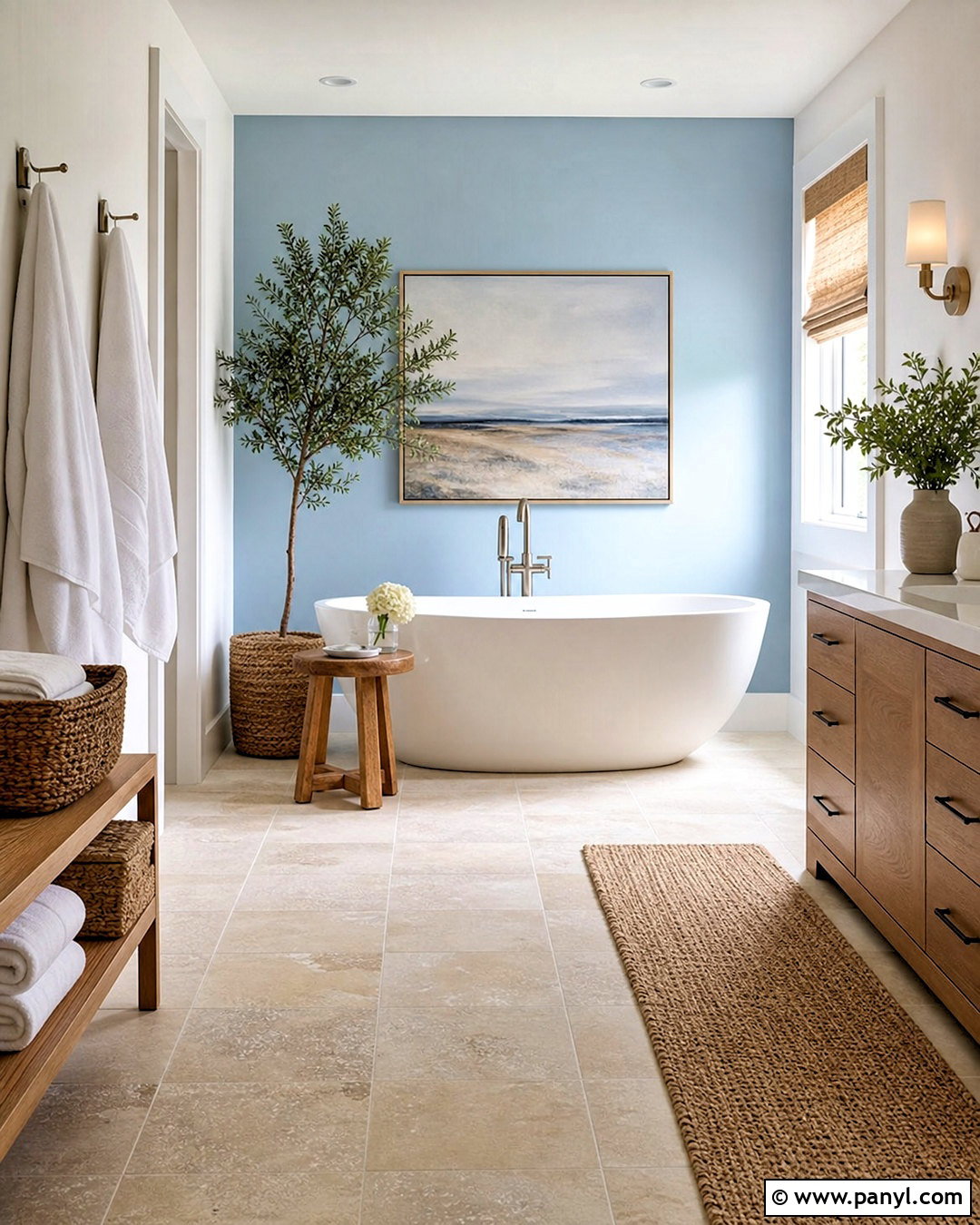 Light Blue Bathroom Accent Wall Behind The Bathtub - 20 blue accent wall bathroom ideas