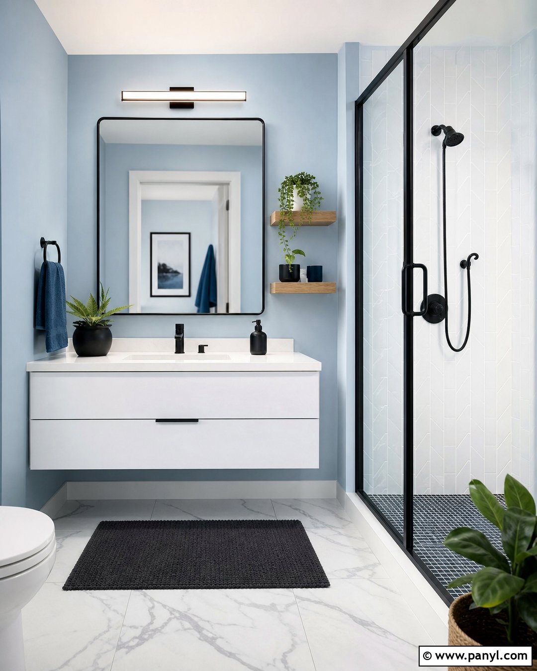 Light Blue Bathroom Walls With Black Fixtures - 35 light blue bathroom walls