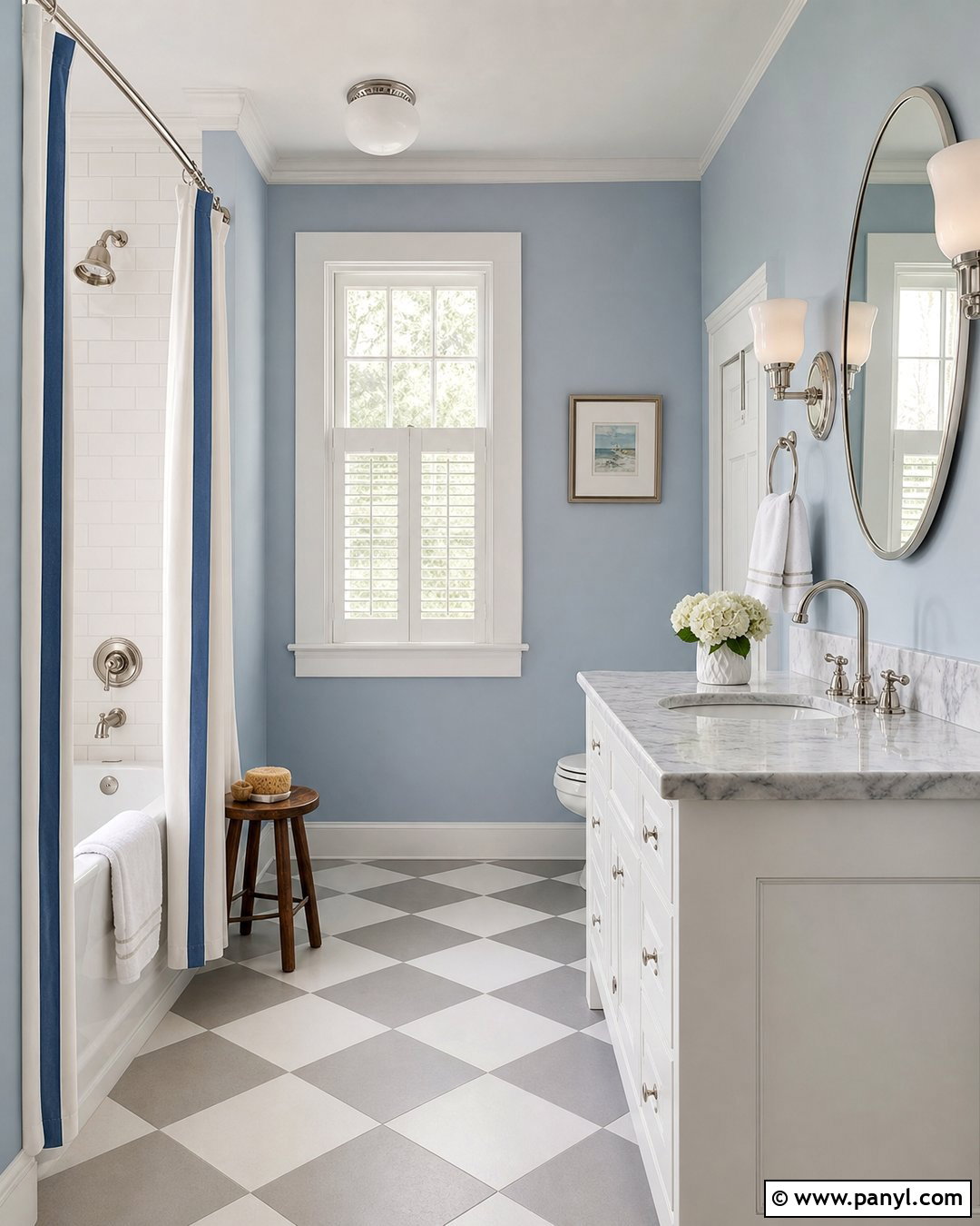 Light Blue Bathroom Walls With Checkerboard Flooring - 35 light blue bathroom walls