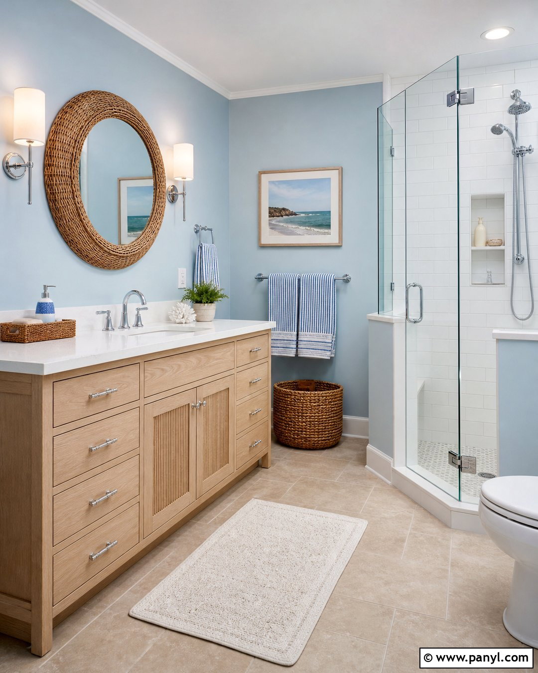 Light Blue Bathroom Walls With Coastal Decor - 35 light blue bathroom walls